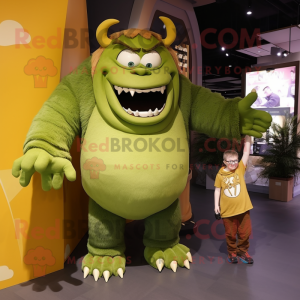 Forest Green Ogre mascot costume character dressed with a Long Sleeve Tee and Watches