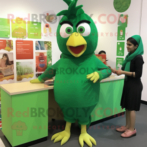 Green Tandoori Chicken mascot costume character dressed with a Pencil Skirt and Wraps