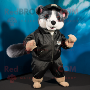 Black Ferret mascot costume character dressed with a Bomber Jacket and Cummerbunds