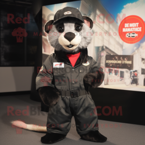 Black Ferret mascot costume character dressed with a Bomber Jacket and Cummerbunds