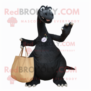 Black Brachiosaurus mascot costume character dressed with a Playsuit and Tote bags