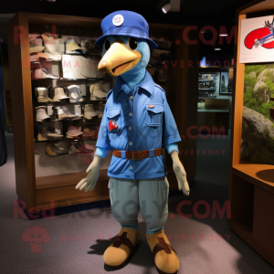 Blue Woodpecker mascot costume character dressed with a Cargo Pants and Lapel pins