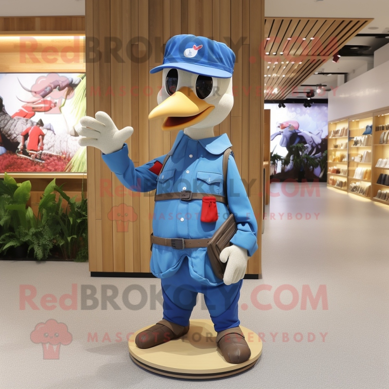 Blue Woodpecker mascot costume character dressed with a Cargo Pants and Lapel pins