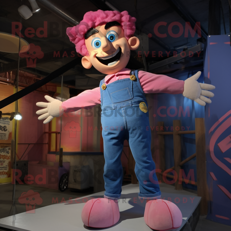 Pink Trapeze Artist mascot costume character dressed with a Denim Shirt and Shoe clips