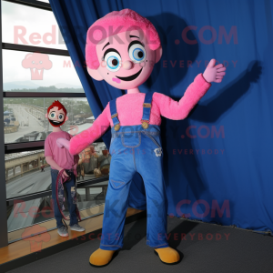 Pink Trapeze Artist mascot costume character dressed with a Denim Shirt and Shoe clips