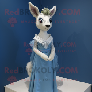 Blue Roe Deer mascot costume character dressed with a Wedding Dress and Headbands