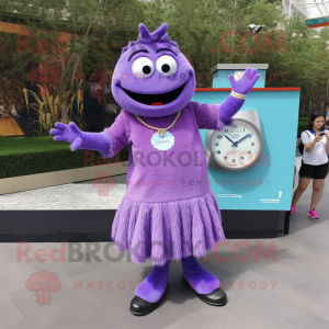 Lavender Wrist Watch mascot costume character dressed with a Maxi Skirt and Necklaces