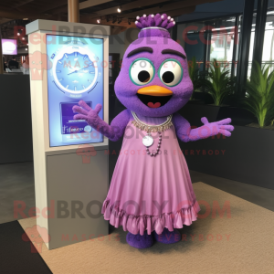 Lavender Wrist Watch mascot costume character dressed with a Maxi Skirt and Necklaces