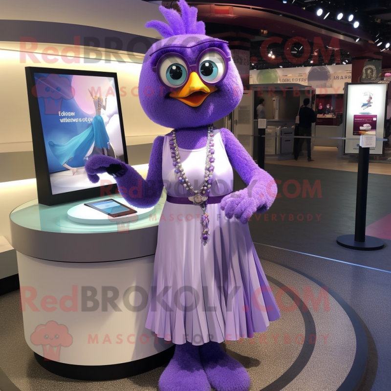 Lavender Wrist Watch mascot costume character dressed with a Maxi Skirt and Necklaces