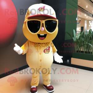 Gold Cherry mascot costume character dressed with a Baseball Tee and Sunglasses