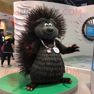 Black Porcupine mascot costume character dressed with a Pleated Skirt and Bracelet watches