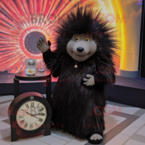 Black Porcupine mascot costume character dressed with a Pleated Skirt and Bracelet watches