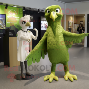 Lime Green Haast'S Eagle mascot costume character dressed with a A-Line Skirt and Watches