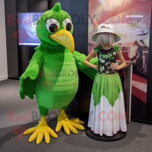 Lime Green Haast'S Eagle mascot costume character dressed with a A-Line Skirt and Watches