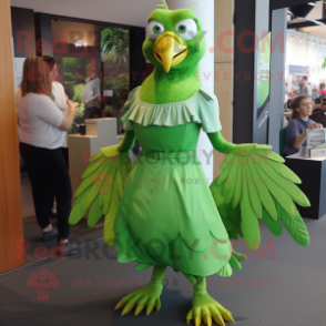 Lime Green Haast'S Eagle mascot costume character dressed with a A-Line Skirt and Watches
