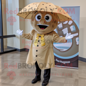 Tan Pizza mascot costume character dressed with a Raincoat and Bow ties