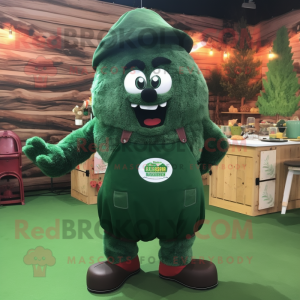 Forest Green Meatballs mascot costume character dressed with a Dungarees and Shoe clips