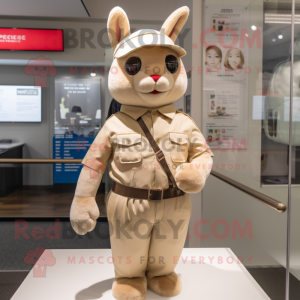Tan Rabbit mascot costume character dressed with a Rash Guard and Berets