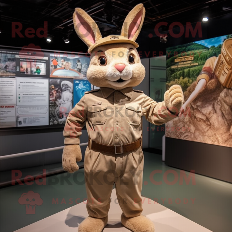 Tan Rabbit mascot costume character dressed with a Rash Guard and Berets