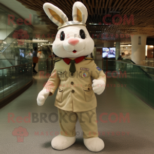 Tan Rabbit mascot costume character dressed with a Rash Guard and Berets