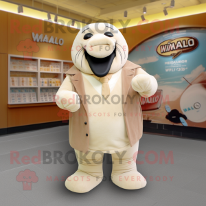 Cream Walrus mascot costume character dressed with a Blazer and Wraps