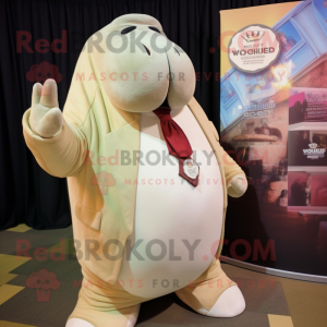 Cream Walrus mascot costume character dressed with a Blazer and Wraps