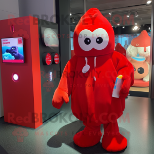 Red Ghost mascot costume character dressed with a Parka and Coin purses