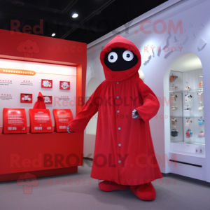 Red Ghost mascot costume character dressed with a Parka and Coin purses