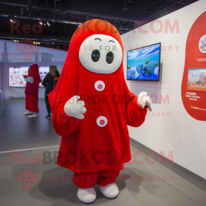 Red Ghost mascot costume character dressed with a Parka and Coin purses