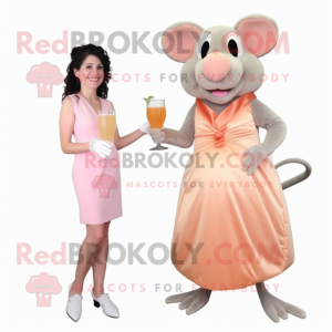 Peach Rat mascot costume character dressed with a Cocktail Dress and Shoe laces