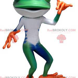 Mascotte de grenouille verte blanche bleue et orange -