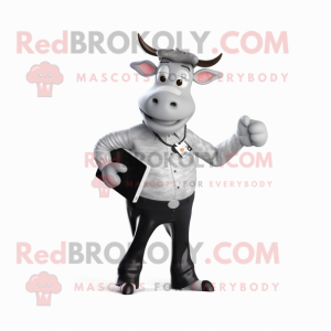 Silver Holstein Cow mascot costume character dressed with a Trousers and Wallets