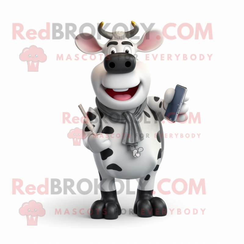 Silver Holstein Cow mascot costume character dressed with a Trousers and Wallets Silver Holstein Cow mascot costume character dressed with a Trousers and Wallets