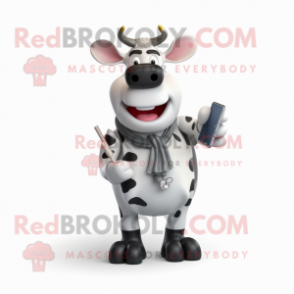 Silver Holstein Cow mascot costume character dressed with a Trousers and Wallets