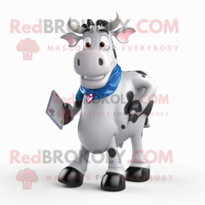 Silver Holstein Cow mascot costume character dressed with a Trousers and Wallets