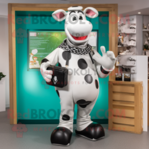 Silver Holstein Cow mascot costume character dressed with a Trousers and Wallets