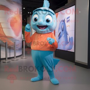 Cyan laks maskot kostume...