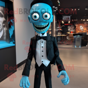 Cyan Zombie mascot costume character dressed with a Tuxedo and Tie pins