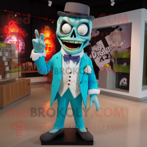 Cyan Zombie mascot costume character dressed with a Tuxedo and Tie pins