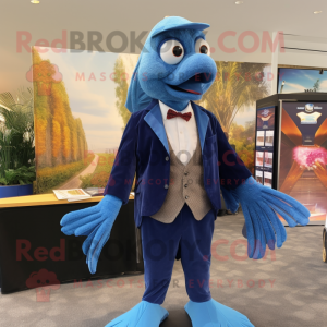 Blue Betta Fish mascot costume character dressed with a Blazer and Cummerbunds