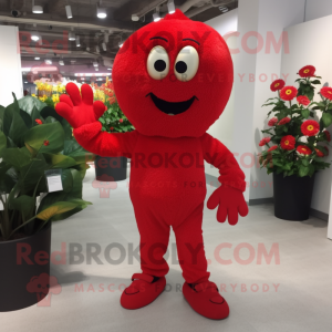 Red Bouquet Of Flowers mascot costume character dressed with a Trousers and Keychains