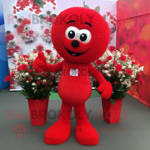 Red Bouquet Of Flowers mascot costume character dressed with a Trousers and Keychains