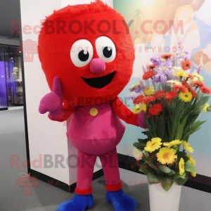 Red Bouquet Of Flowers mascot costume character dressed with a Trousers and Keychains