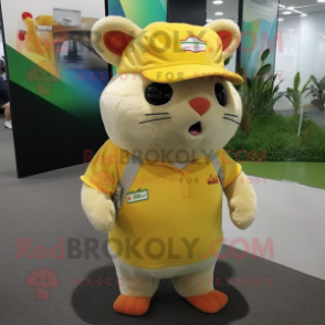 Yellow Hamster mascot costume character dressed with a Bermuda Shorts and Caps