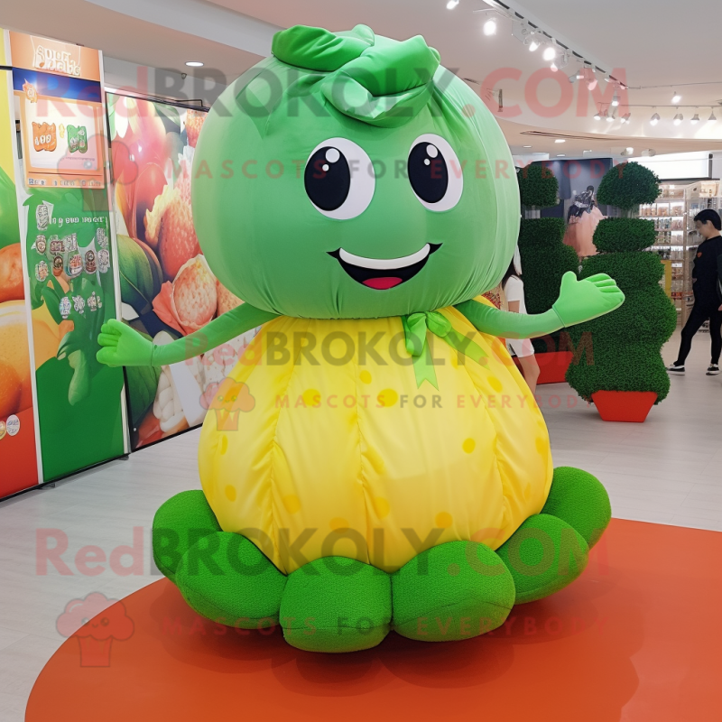 Peach Broccoli mascot costume character dressed with a Circle Skirt and Foot pads Peach Broccoli mascot costume character dressed with a Circle Skirt and Foot pads