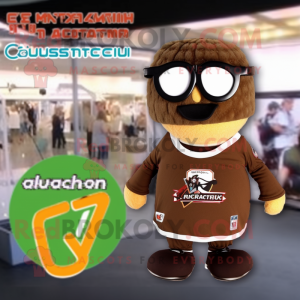 Brown Zucchini mascot costume character dressed with a V-Neck Tee and Sunglasses