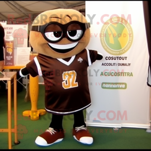 Brown Zucchini mascot costume character dressed with a V-Neck Tee and Sunglasses