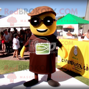 Brown Zucchini mascot costume character dressed with a V-Neck Tee and Sunglasses