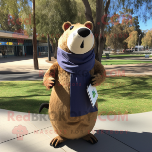 Olive Capybara mascot costume character dressed with a Henley Shirt and Scarf clips