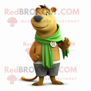 Olive Capybara mascot costume character dressed with a Henley Shirt and Scarf clips